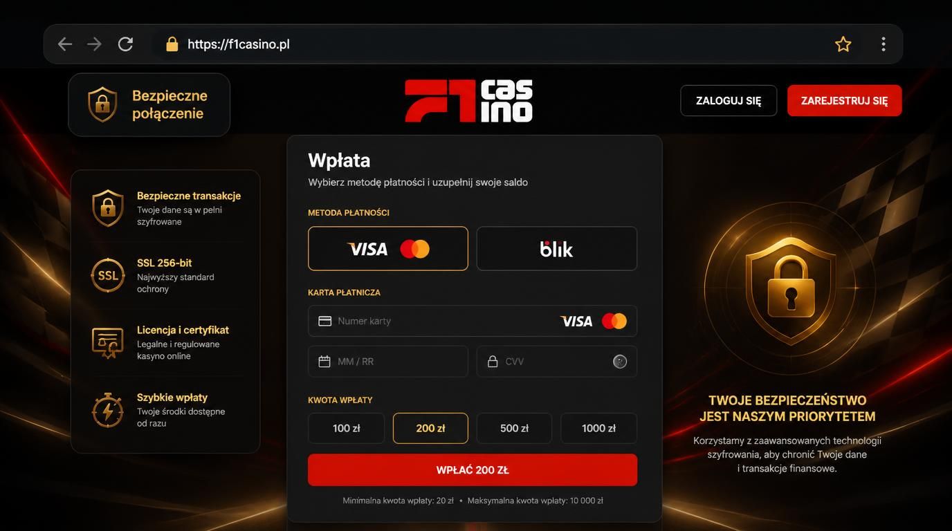 Formularz wpłaty zabezpieczony SSL z symbolem kłódki i certyfikatu 